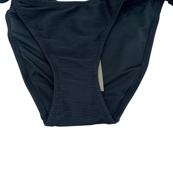 New J. Crew Black Ribbed Cheeky String Side Tie Bikini Swim Suit Bottom Medium - Picture 4 of 8